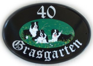 Three border collies - this sign was painted by Jean . The customer provided a jpg picture of her dogs by email. Font is called Old English
