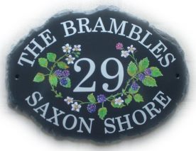 Rambling Brambles sign - Painted on a large natural oval base plaque. Painted by Jean Font is called Century Schoolbook