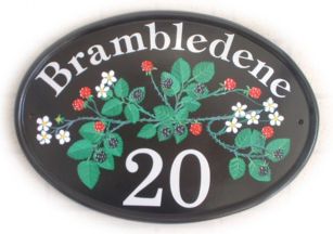 Brambles - Specimen painting of a rambling blackberry design showing  blossom, red & black berries - painted by Gerry