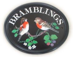 Brambling birds - painted by Jean on a large classic oval - artwork taken from an ornithology book