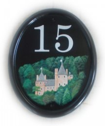 Castle Coch sign - A historic castle in Wales,  painted on a large classic oval plauque.