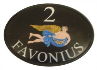 Favonius - god of the winds painted on a New World plaque - line drawing and a picture of a stone carving was sent to us by customer