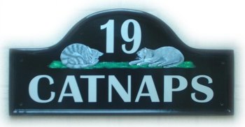 Two grey cats asleep - Painted on a Large Mews base plate. Painted by Gerry - font is called Britanic