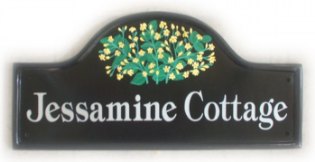Yellow Jasmin flowers - The customer has yellow Jasmin in their garden and sent us some pictures of the blooms to go by.  Font is called Tiffany