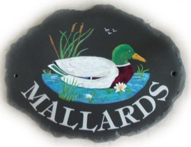Mallard Duck - Painted on a large natural oval sign base. Font is called Tiffany Artist - Jean