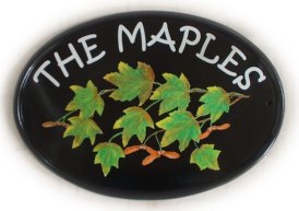 Autumn Maple leaves and seeds - painted by Jean on a New World classic oval sign th font was requested by the customer