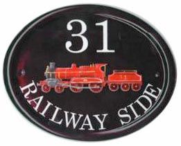 Red Steam Train - painted by Gerry on a Large Classic Oval  plaque - artwork found in a steam railway book