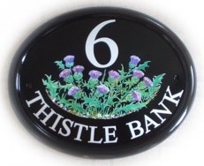 Thistles sign - another popular pictorial. This one was painted on a Large classic oval by Jean. Font is called Times Roman.