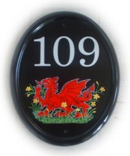 Welsh dragon in a field of Daffodills - painted on a large classic oval sign