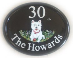 West Highland Terrier - painted on a large classic oval base sign from a photo provided by the customer. Artist  - Jean,  Font -  Times Roman