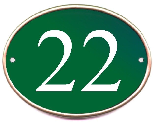 Green and gold rim house number